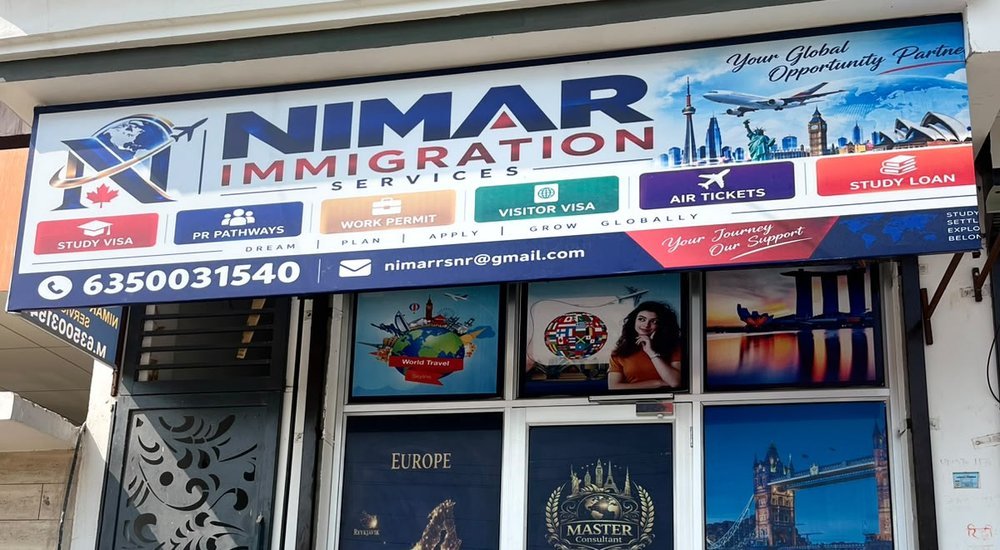 Nimar Immigration Services office front near Dhingra Classes, Raisinghnagar